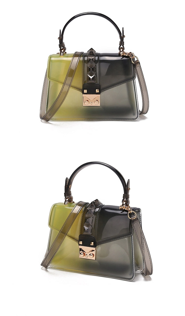 Sh1632 Transparent Fashion Women Shoulder PVC Rivet Handbags Clear Colorful Purses Jelly Bag Handbag